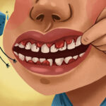 graphic of person with early signs of gum disease with swollen, bleeding gums.