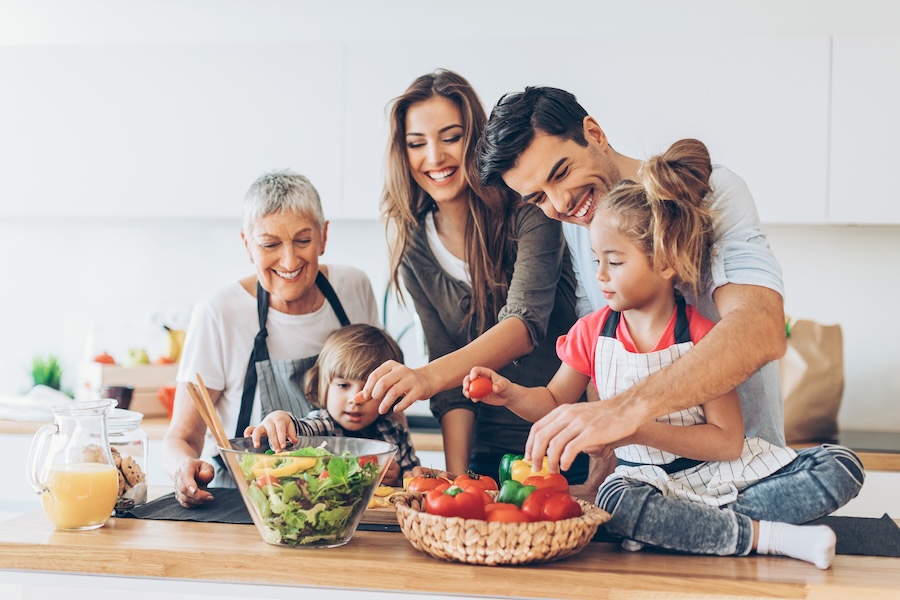 family eating healthy foods to prevent toothaches